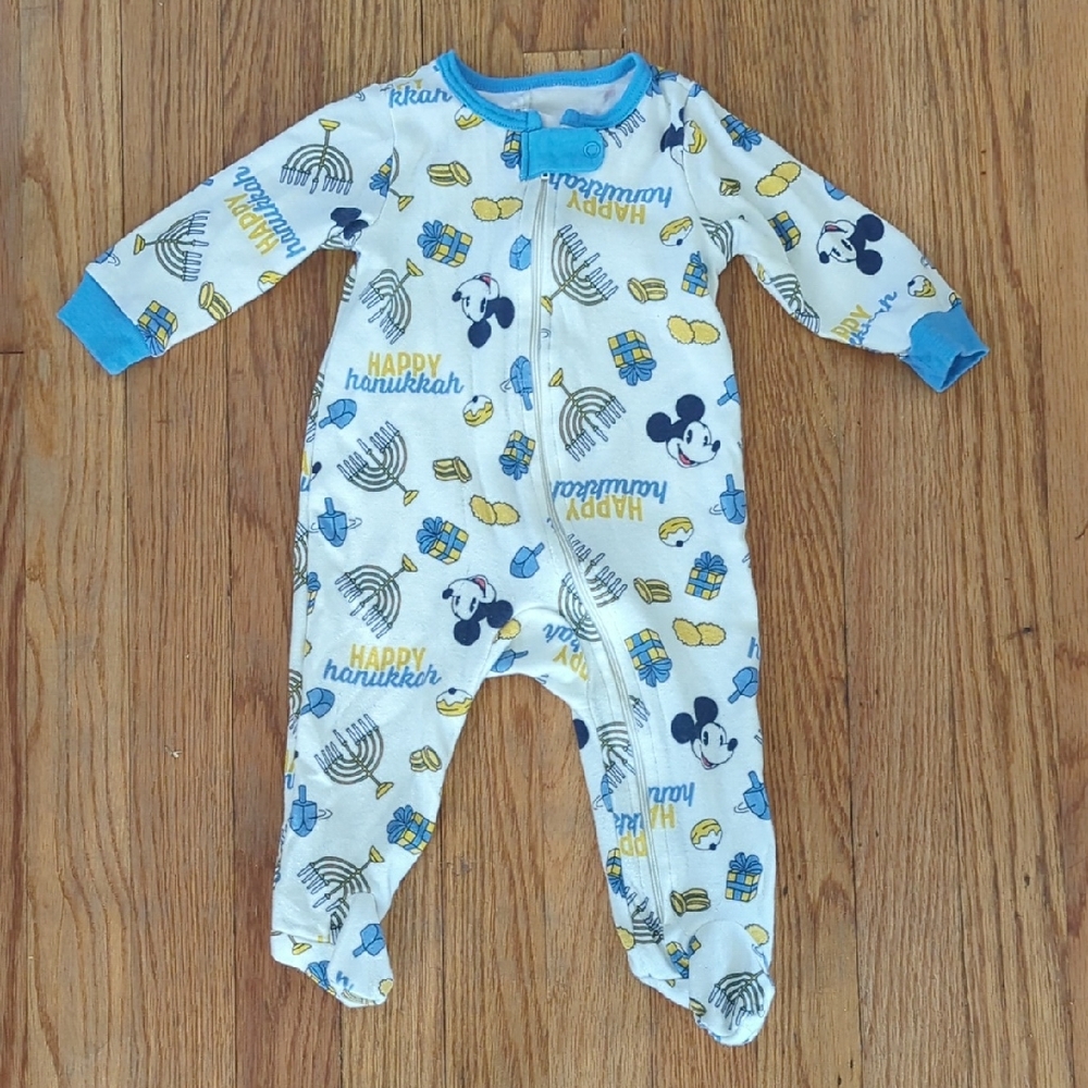 Disney Mickey Mouse Hanukkah Footie - White and Blue